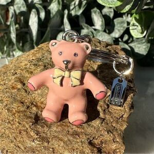 EUC Coach Vintage Pink Enamel Teddy Bear Bag Charm Key Ring